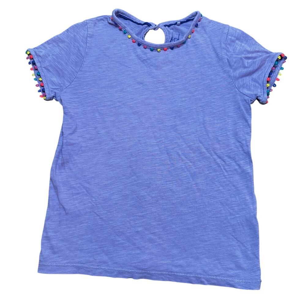 Boden Short Sleeve Tee sz 7-8 Purple tee pom pom details